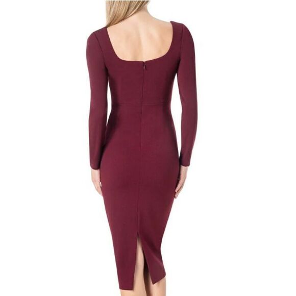 NWT Dress The Population Sonia Fitted Midi-Dress Garnet Size L - Picture 2 of 5